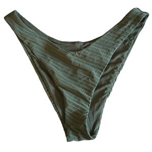 Aerie Jacquard Longline High Cut Bikini Bottoms Sz Small Olive Green